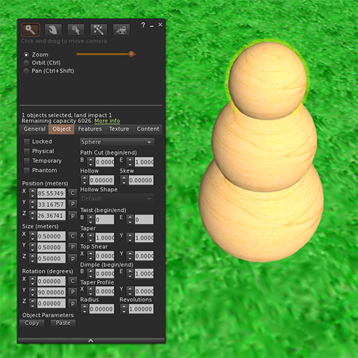 Firestorm build menu with multiple spheres for resizing.